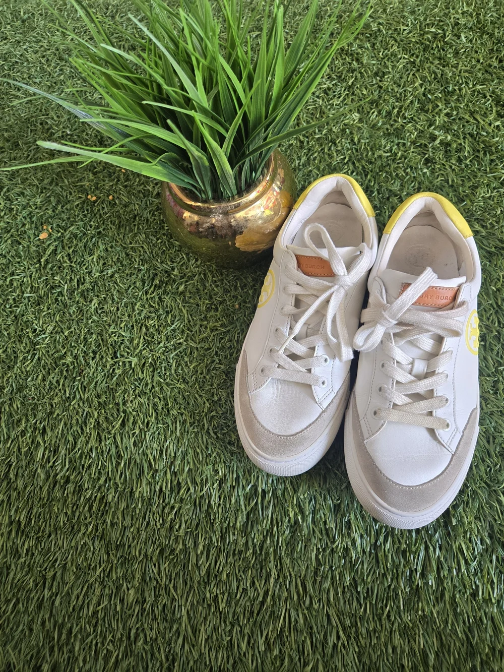 Tory Burch White Sneakers with Yellow Accents